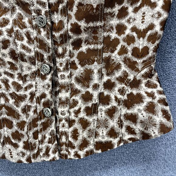 High Drama Vest Women 6 Brown Sleeveless Pockets Button Animal Print - Picture 6 of 16